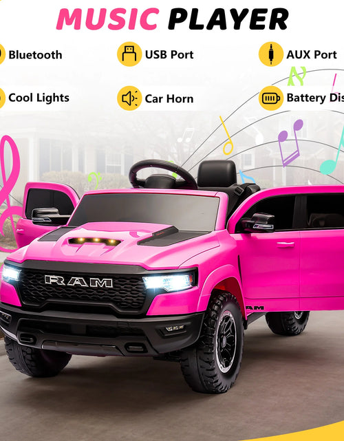 Load image into Gallery viewer, RAM 1500 Ride on Car Toy for Kids, 12V Powered Ride on Truck Toy with Remote Control, 4 Wheel Suspension, Safety Belt, Music, Bluetooth, LED Lights, Electric Cars for 3-5 Yrs Boy Girl, White
