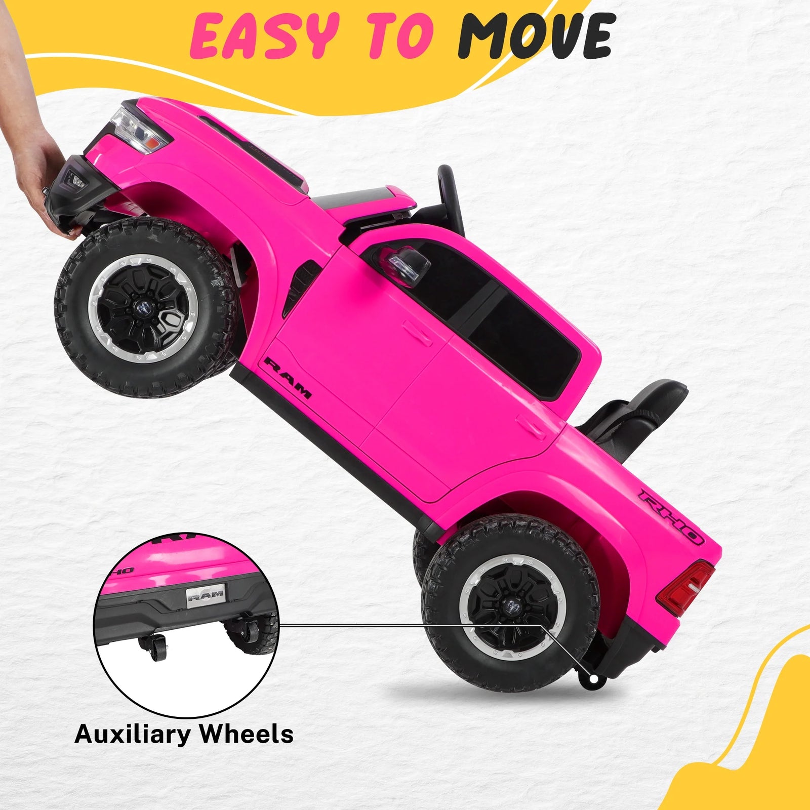 RAM 1500 Ride on Car Toy for Kids, 12V Powered Ride on Truck Toy with Remote Control, 4 Wheel Suspension, Safety Belt, Music, Bluetooth, LED Lights, Electric Cars for 3-5 Yrs Boy Girl, White