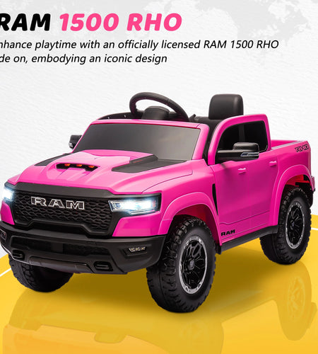 RAM 1500 Ride on Car Toy for Kids, 12V Powered Ride on Truck Toy with Remote Control, 4 Wheel Suspension, Safety Belt, Music, Bluetooth, LED Lights, Electric Cars for 3-5 Yrs Boy Girl, White