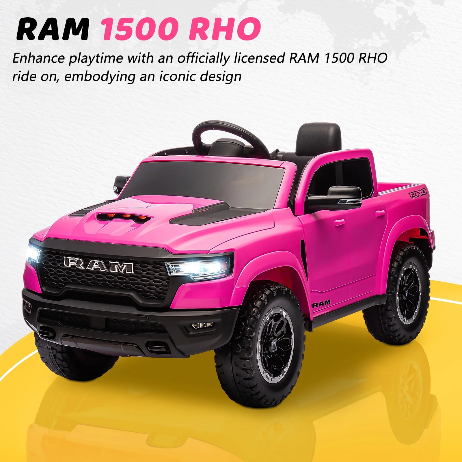 RAM 1500 Ride on Car Toy for Kids, 12V Powered Ride on Truck Toy with Remote Control, 4 Wheel Suspension, Safety Belt, Music, Bluetooth, LED Lights, Electric Cars for 3-5 Yrs Boy Girl, White