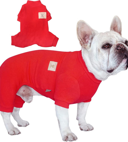 Dog Pajamas, 4 Legged Dog Pajamas, Dog Onesies with Thermal, Cotton Pet Clothes for Small Medium Dog (Red, L)