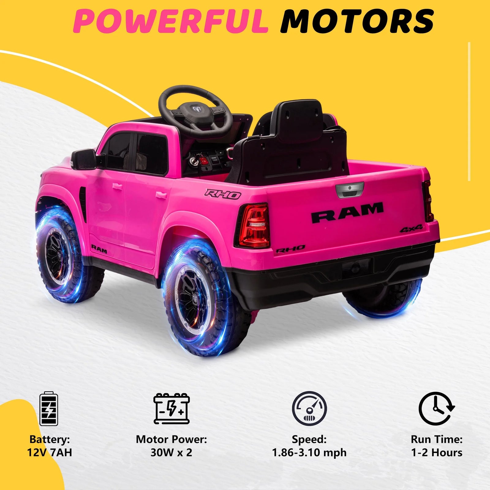 RAM 1500 Ride on Car Toy for Kids, 12V Powered Ride on Truck Toy with Remote Control, 4 Wheel Suspension, Safety Belt, Music, Bluetooth, LED Lights, Electric Cars for 3-5 Yrs Boy Girl, White