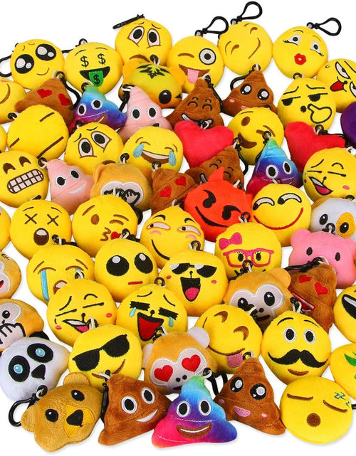 Load image into Gallery viewer, Emoticon Keychain Mini Cute Plush Pillows, Party Favors for Kids Valentine&#39;S Day Gifts / Birthday Party Supplies, Emoticon Gifts Toys Carnival Prizes for Kids (64 Pack)
