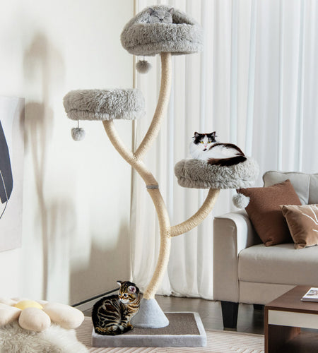 70 Inch Tall Cat Tree 4-Layer Cat Tower with 3 Perches and Dangling Balls