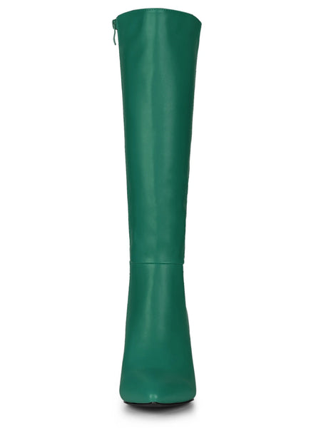 Women'S Boot Pointed Toe Side Zipper Stiletto Heel Knee High Boots Dark Green 8