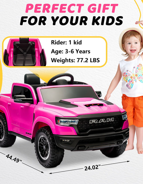 Load image into Gallery viewer, RAM 1500 Ride on Car Toy for Kids, 12V Powered Ride on Truck Toy with Remote Control, 4 Wheel Suspension, Safety Belt, Music, Bluetooth, LED Lights, Electric Cars for 3-5 Yrs Boy Girl, White
