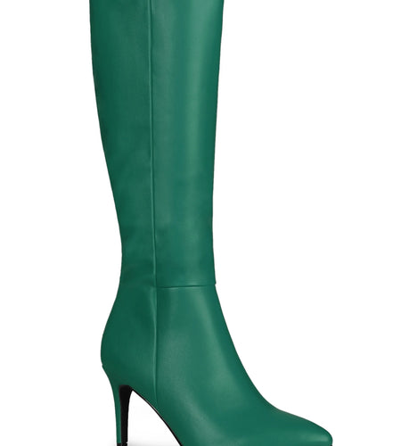 Women'S Boot Pointed Toe Side Zipper Stiletto Heel Knee High Boots Dark Green 8