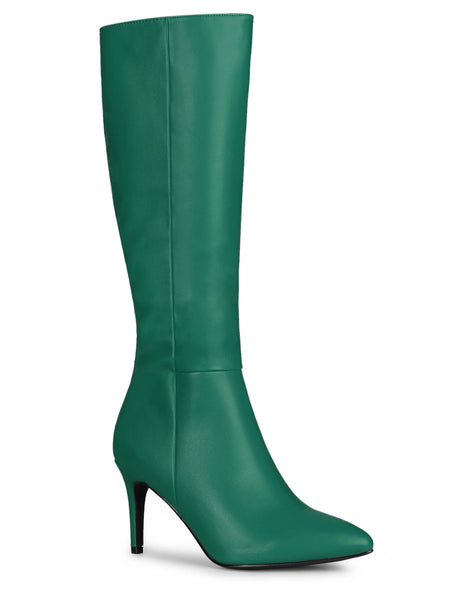 Women'S Boot Pointed Toe Side Zipper Stiletto Heel Knee High Boots Dark Green 8
