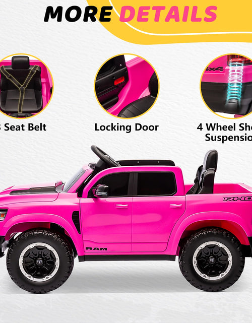 Load image into Gallery viewer, RAM 1500 Ride on Car Toy for Kids, 12V Powered Ride on Truck Toy with Remote Control, 4 Wheel Suspension, Safety Belt, Music, Bluetooth, LED Lights, Electric Cars for 3-5 Yrs Boy Girl, White
