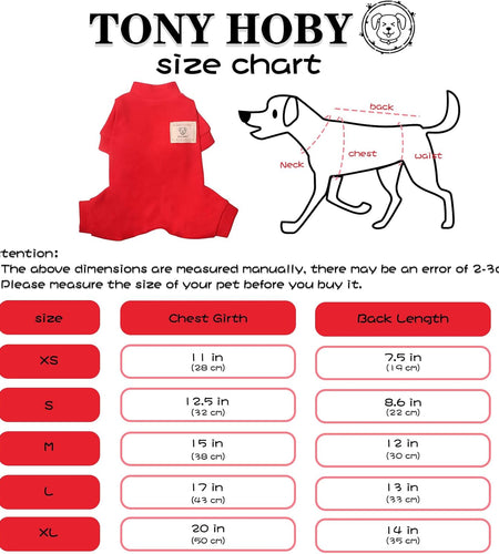 Dog Pajamas, 4 Legged Dog Pajamas, Dog Onesies with Thermal, Cotton Pet Clothes for Small Medium Dog (Red, L)