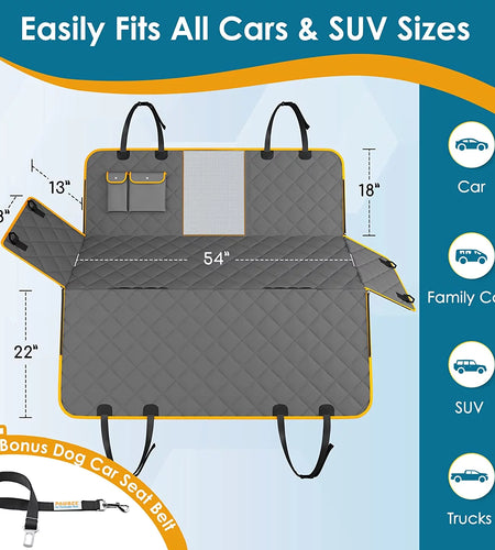 Dog Seat Cover – Waterproof & Nonslip Hammock for Dogs with Mesh Window & Seat Belt