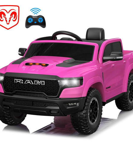 RAM 1500 Ride on Car Toy for Kids, 12V Powered Ride on Truck Toy with Remote Control, 4 Wheel Suspension, Safety Belt, Music, Bluetooth, LED Lights, Electric Cars for 3-5 Yrs Boy Girl, White