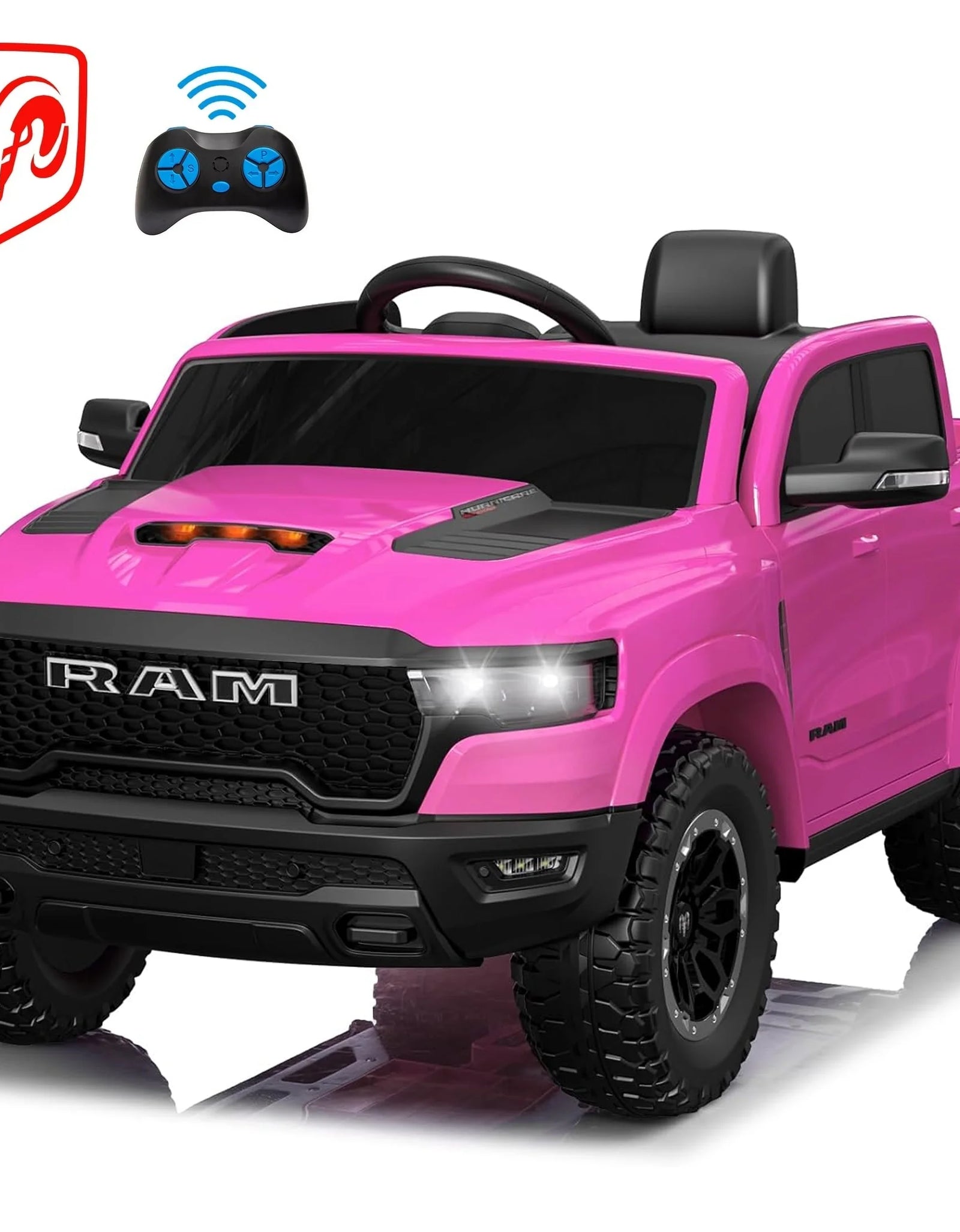 RAM 1500 Ride on Car Toy for Kids, 12V Powered Ride on Truck Toy with Remote Control, 4 Wheel Suspension, Safety Belt, Music, Bluetooth, LED Lights, Electric Cars for 3-5 Yrs Boy Girl, White